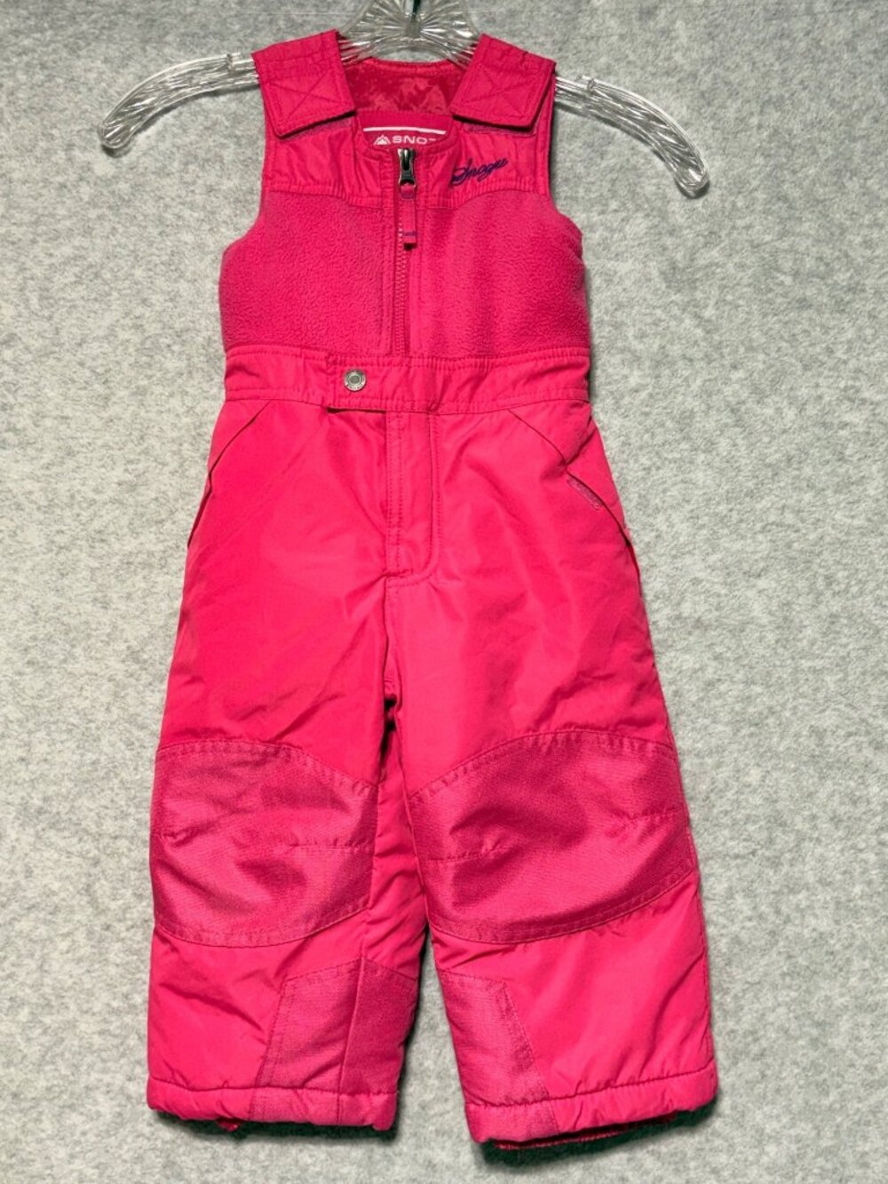 Snozu Snow Bibs Pants Girls Size 2T Pink Articulated Knees Full Zip